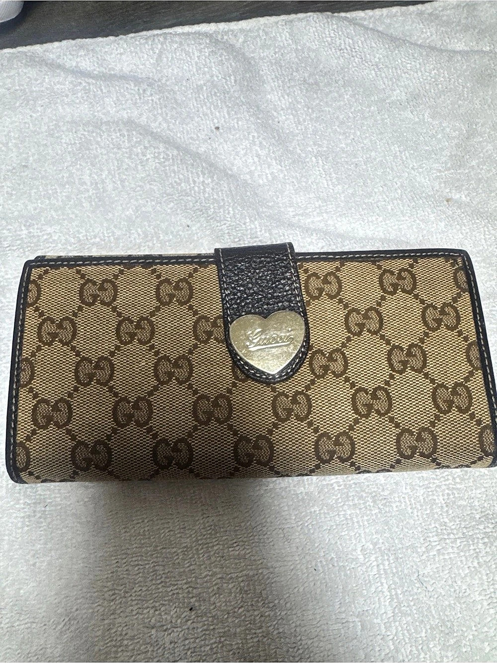 Gucci GG Monogram Lovely Heart Continental Wallet Brown & Black